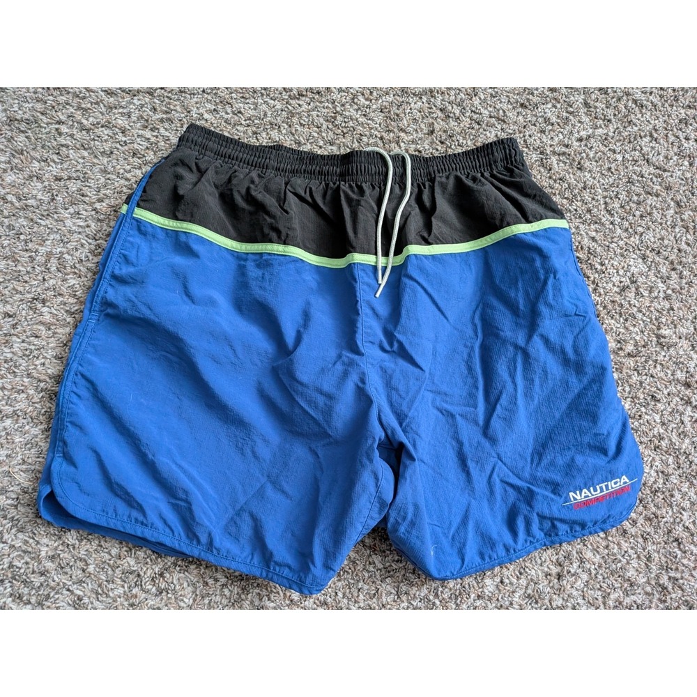 Vintage Nautica Competition Shorts Mesh Lined Drawstring Swim Blue Large
